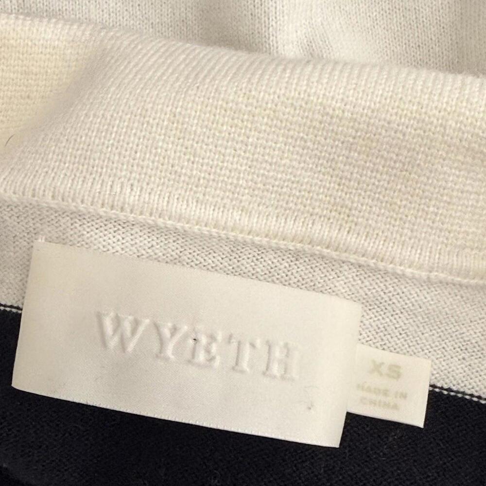 Wyeth Navy White Striped Knit Polo Sweater Cotton Cashmere Womens XS Preppy Top - Picture 5 of 9